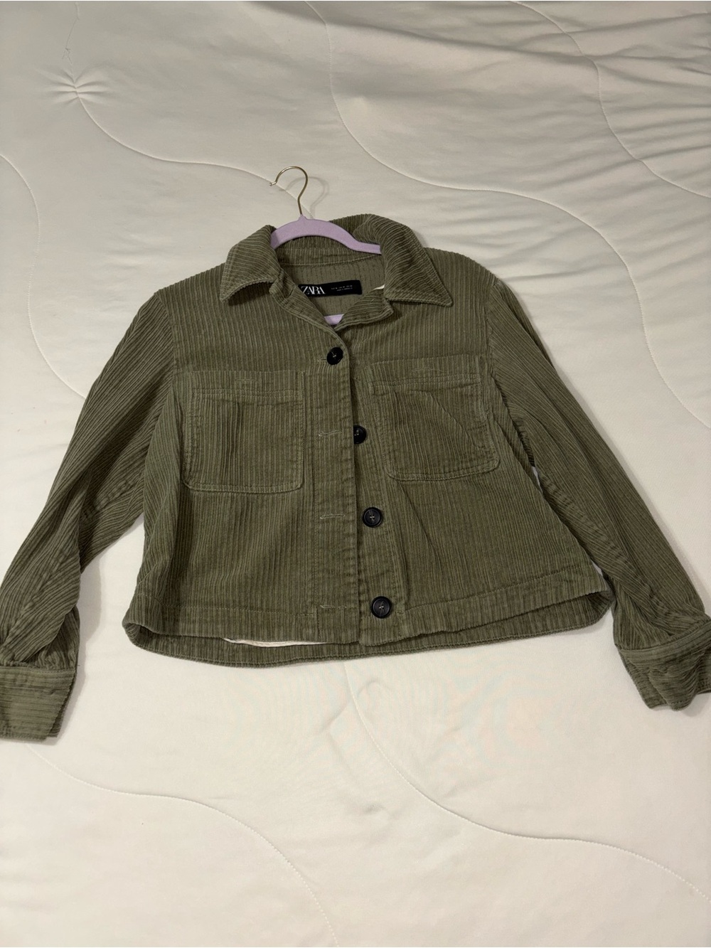 Zara Olive Corduroy Button-Front Jacket